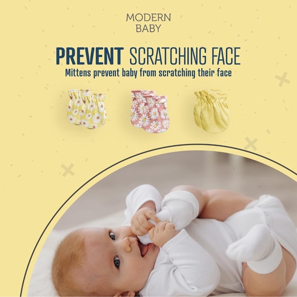 MODERN BABY Cap & Scratch Mittens Unisex 3 Pack Set Newborn Babies Infant Beanie - Picture 4 of 5